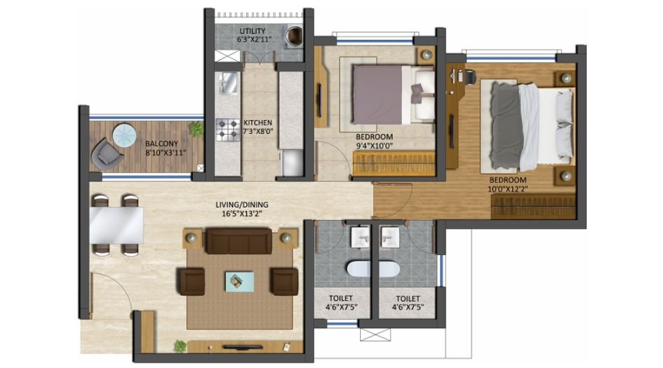 Runwal-The-Central-Park-Floor-Plan-2 BHK-Smart